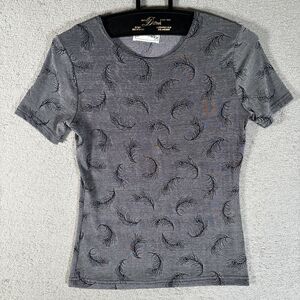 Frazier Lawrence Top Women’s Size 32 inch chest‎ Grey Peacock Feather AOP Crop